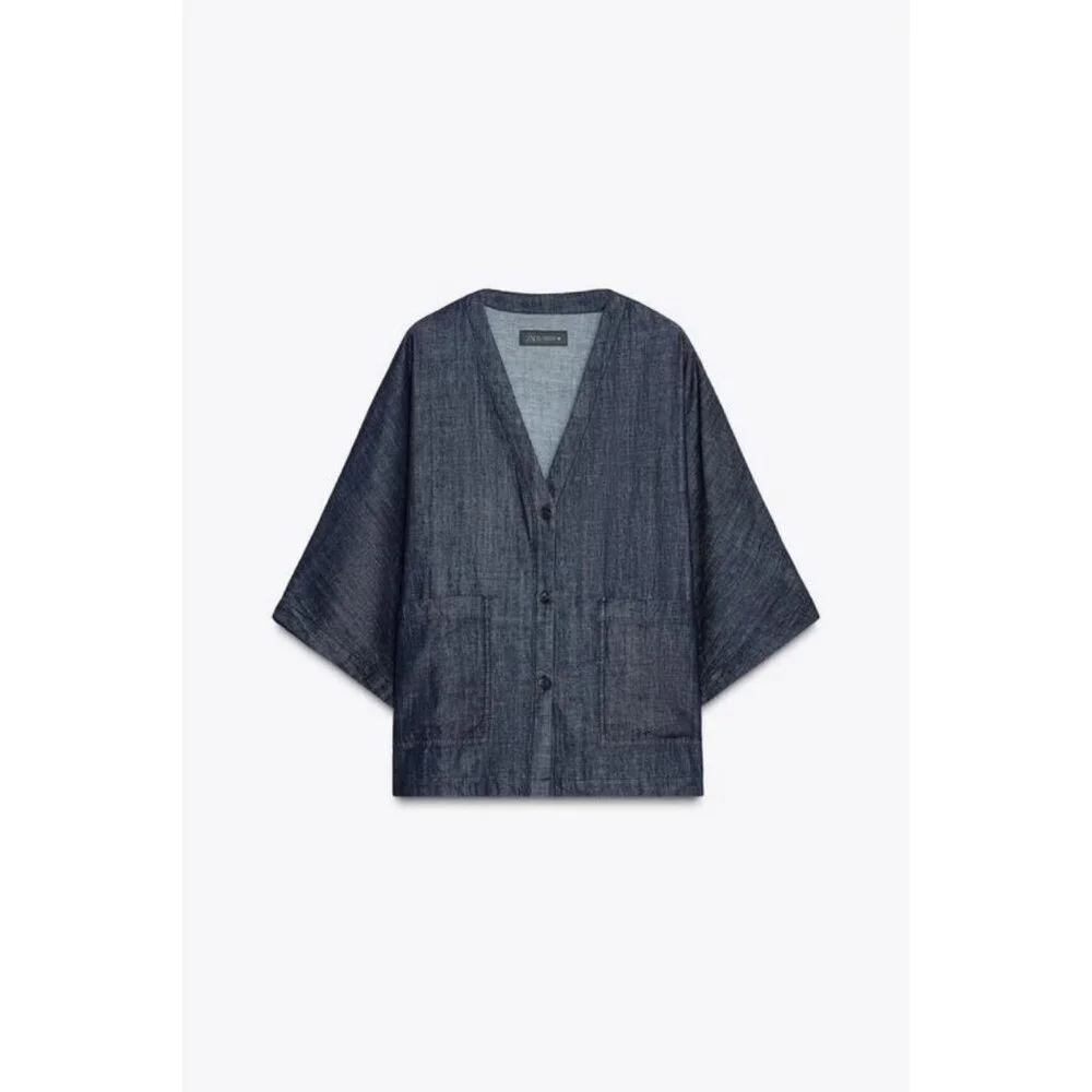 ZARA WOMAN COLLECTION RELAXED DENIM SHIRT - Picture 7 of 9